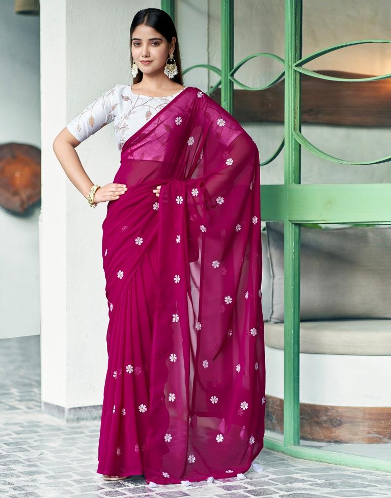 Magenta Georgette Embroidery Saree