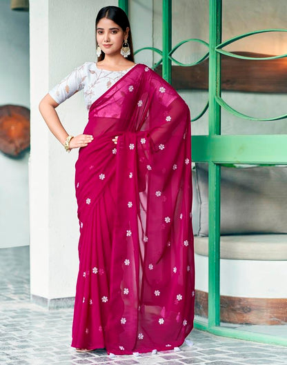 Magenta Georgette Embroidery Saree