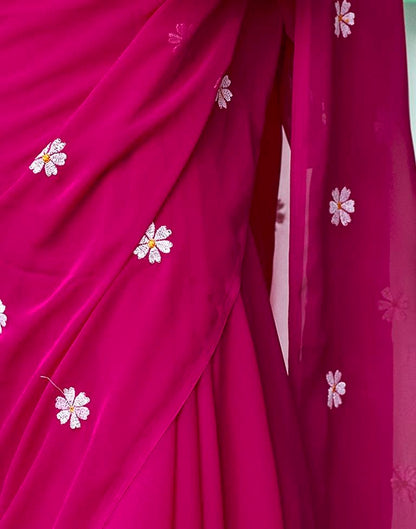 Magenta Georgette Embroidery Saree