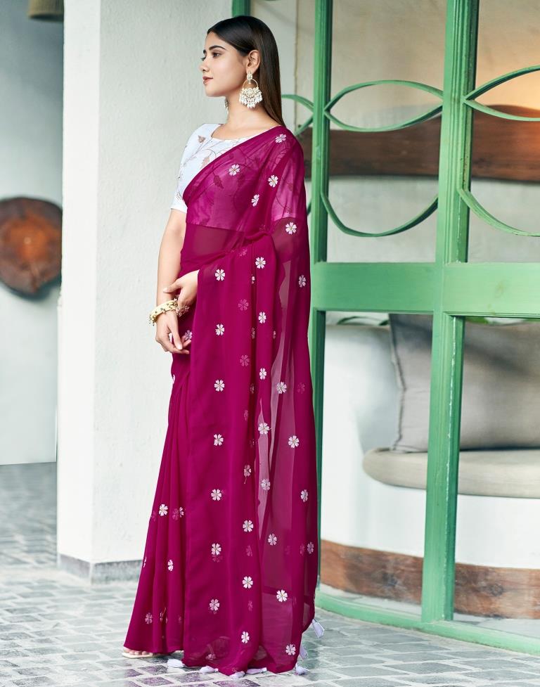 Magenta Georgette Embroidery Saree