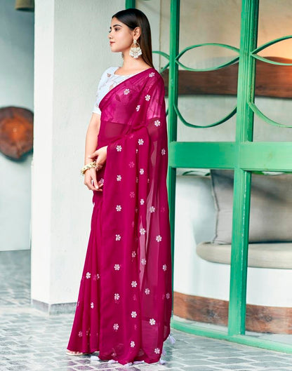 Magenta Georgette Embroidery Saree