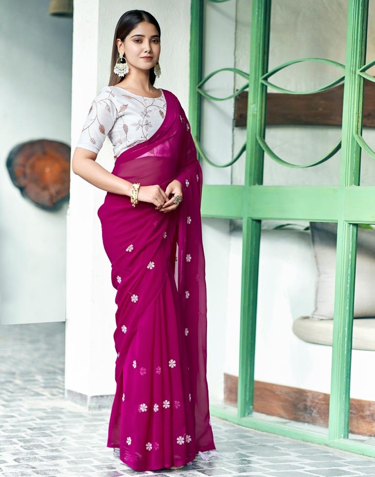 Magenta Georgette Embroidery Saree