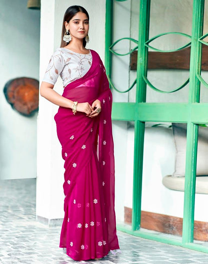 Magenta Georgette Embroidery Saree