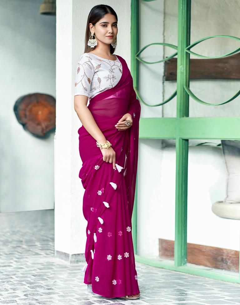 Magenta Georgette Embroidery Saree