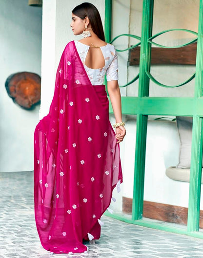 Magenta Georgette Embroidery Saree