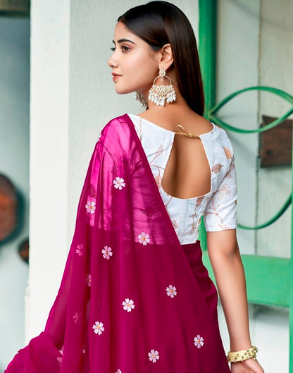 Magenta Georgette Embroidery Saree