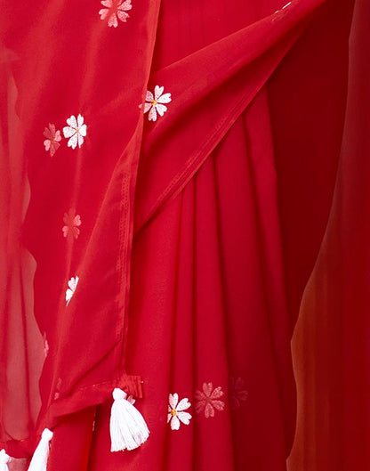 Red Georgette Embroidery Saree