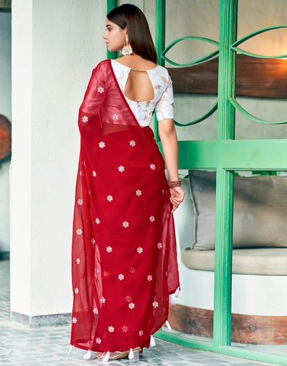 Red Georgette Embroidery Saree