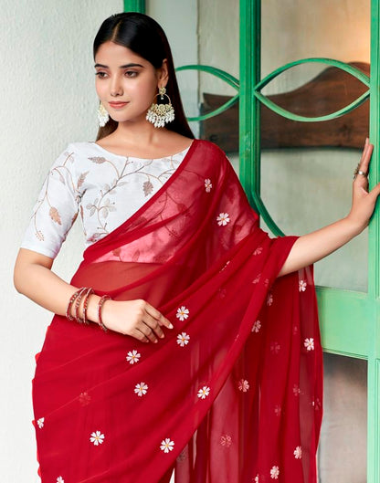 Red Georgette Embroidery Saree