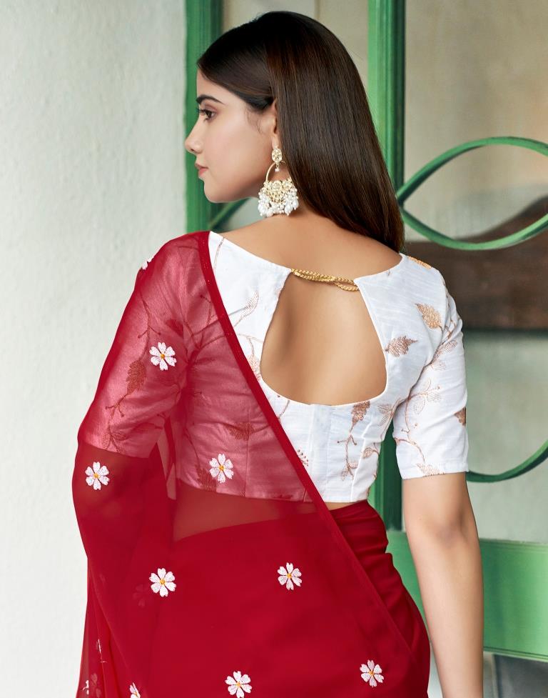 Red Georgette Embroidery Saree