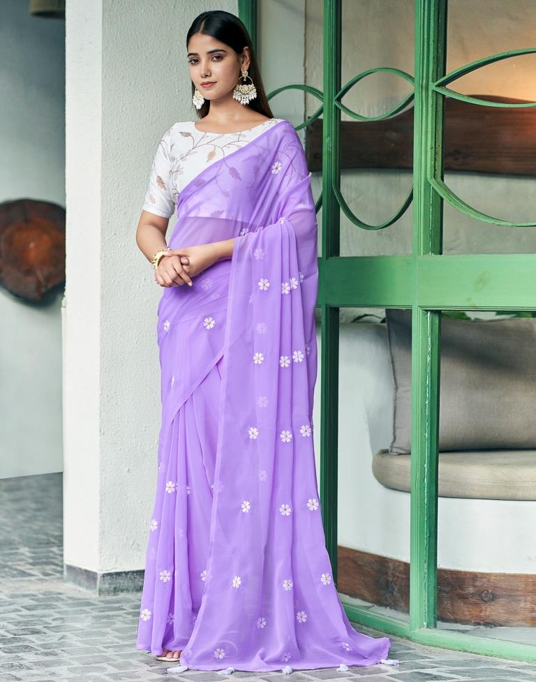 Lavender Georgette Embroidery Saree