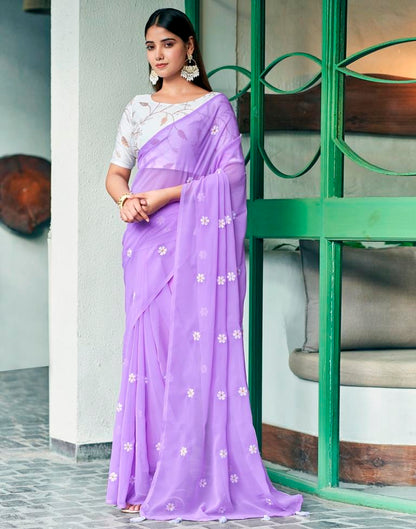 Lavender Georgette Embroidery Saree