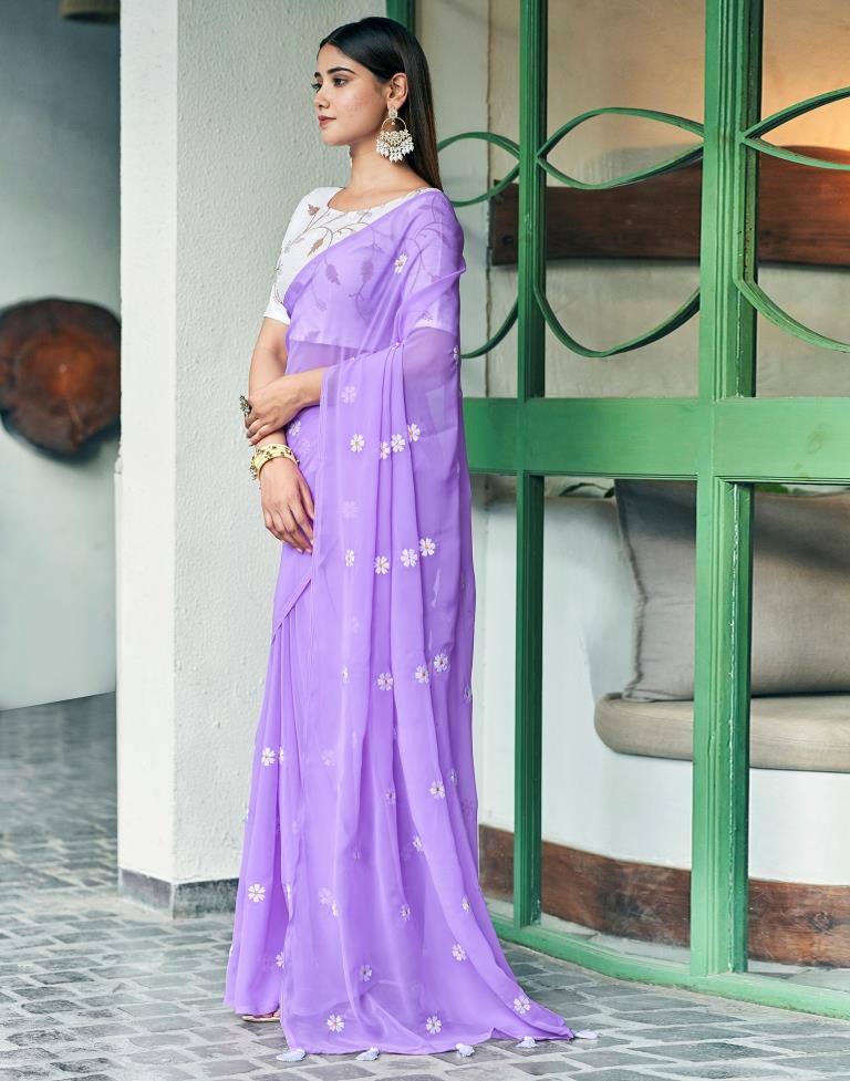 Lavender Georgette Embroidery Saree