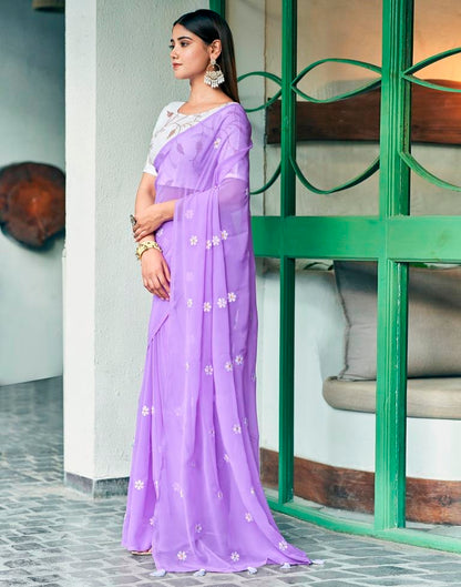 Lavender Georgette Embroidery Saree