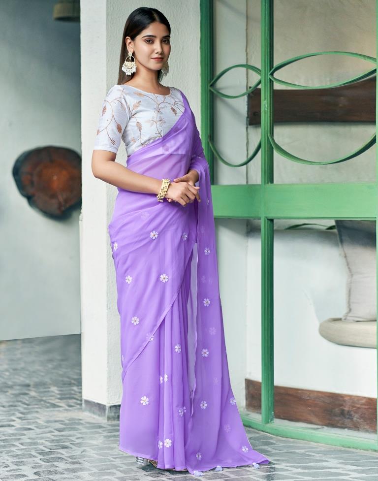 Lavender Georgette Embroidery Saree