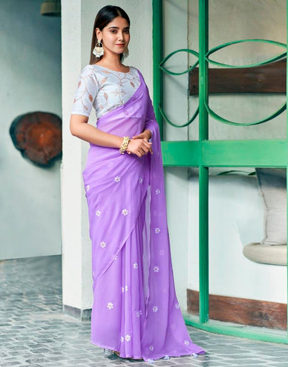 Lavender Georgette Embroidery Saree