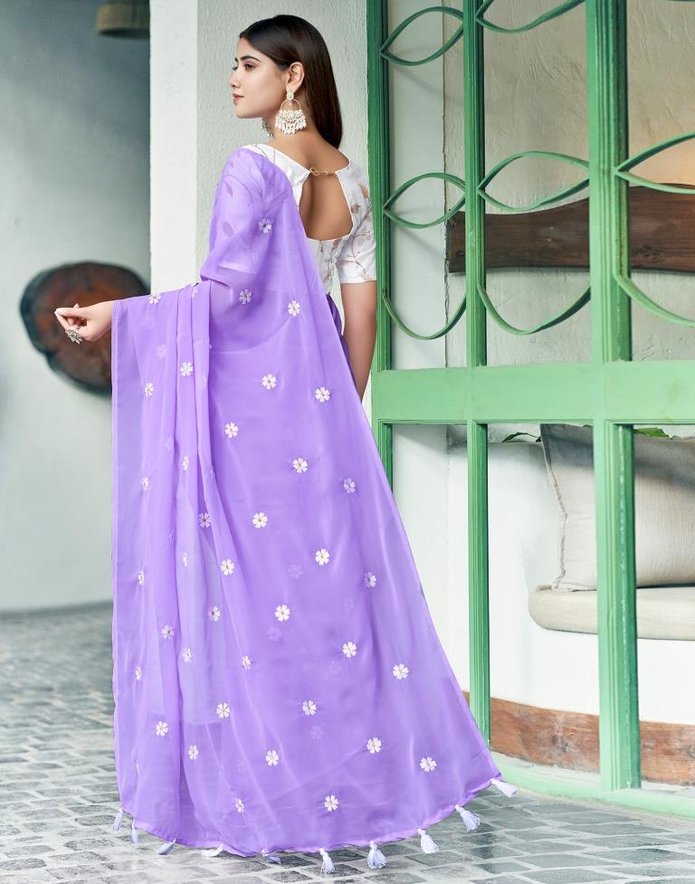 Lavender Georgette Embroidery Saree