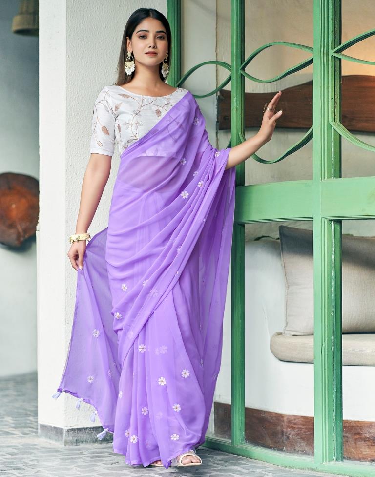 Lavender Georgette Embroidery Saree