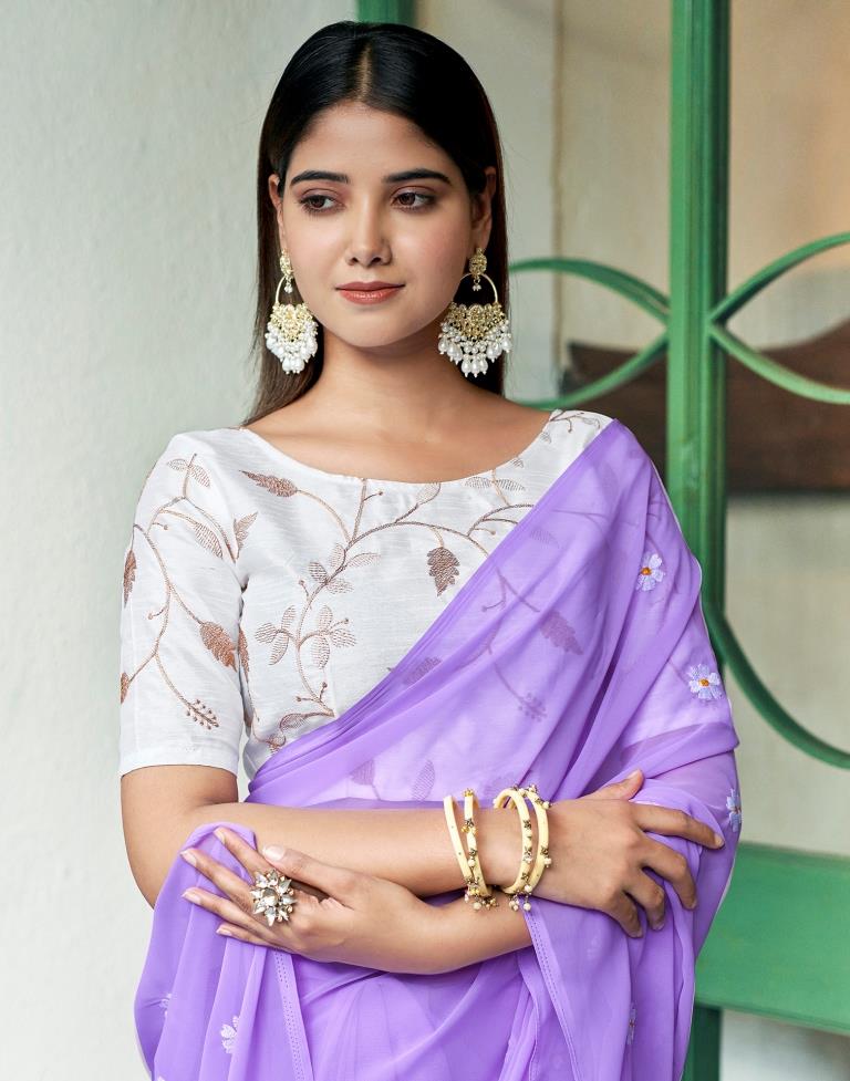 Lavender Georgette Embroidery Saree