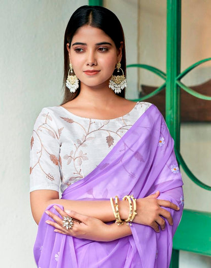 Lavender Georgette Embroidery Saree