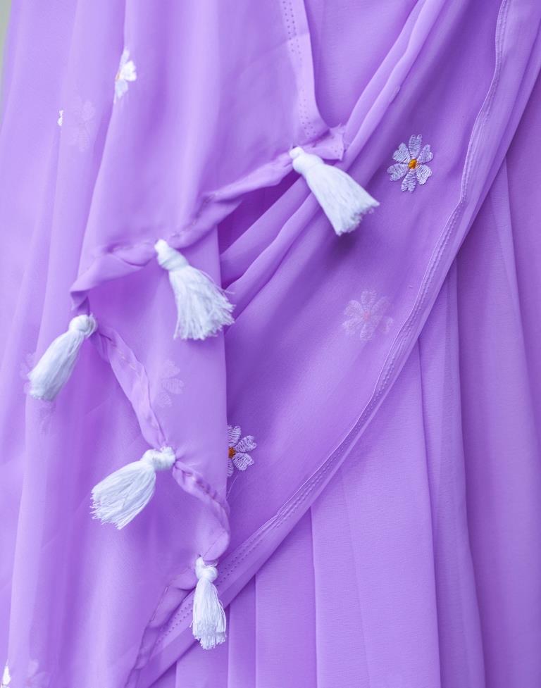 Lavender Georgette Embroidery Saree