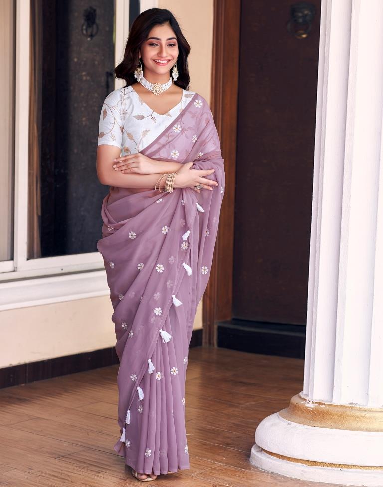 Mauve Georgette Embroidery Saree