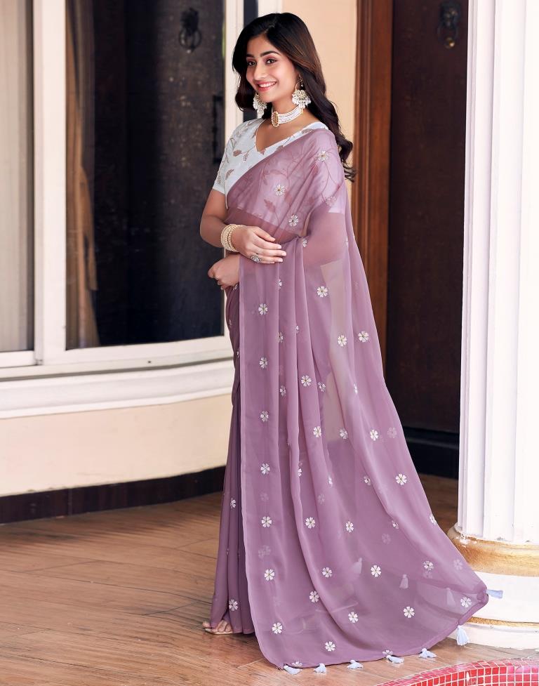 Mauve Georgette Embroidery Saree