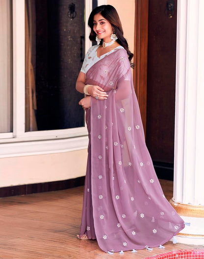 Mauve Georgette Embroidery Saree