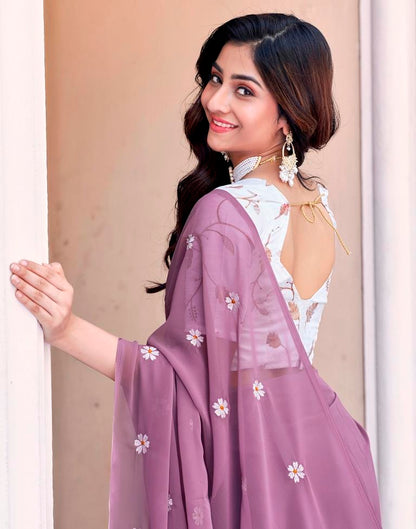 Mauve Georgette Embroidery Saree