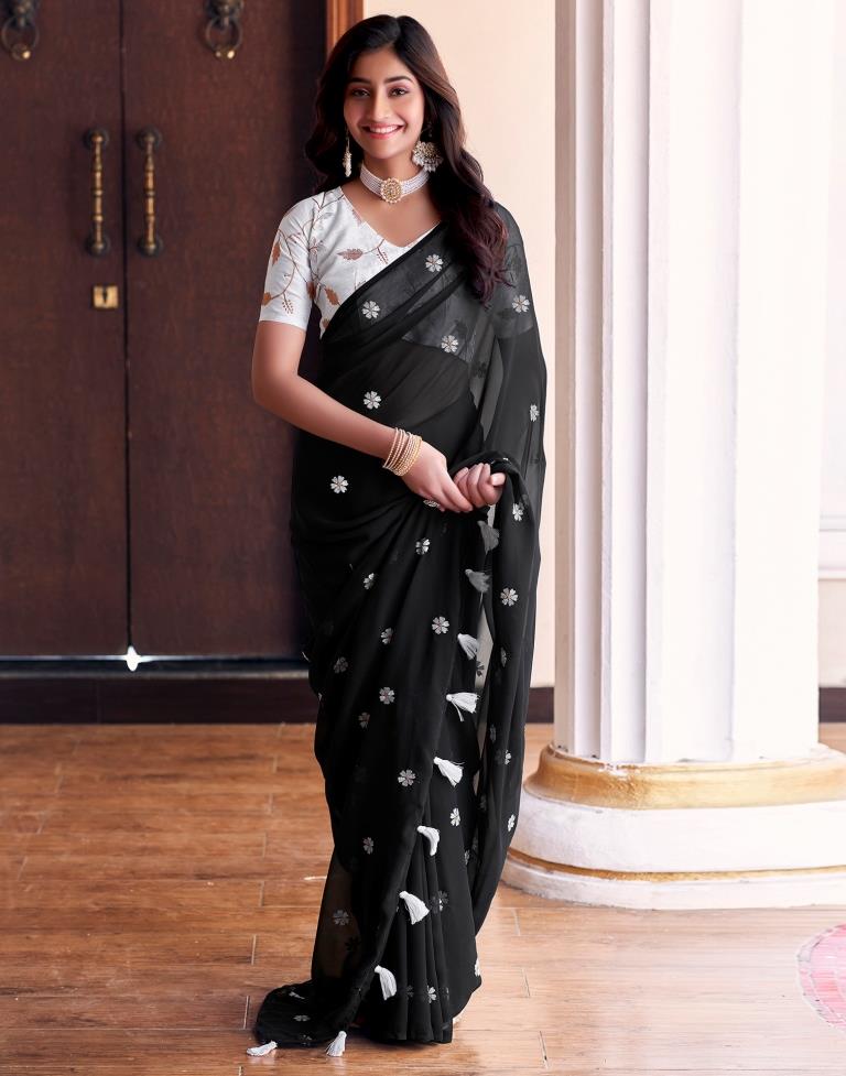 Black Georgette Embroidery Saree