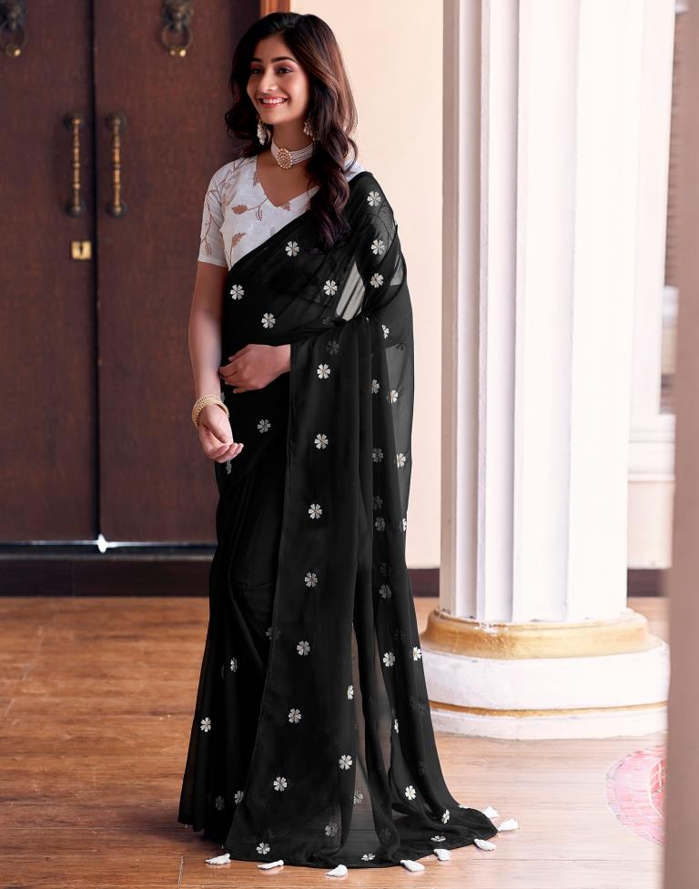 Black Georgette Embroidery Saree