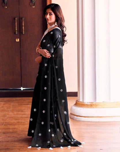 Black Georgette Embroidery Saree