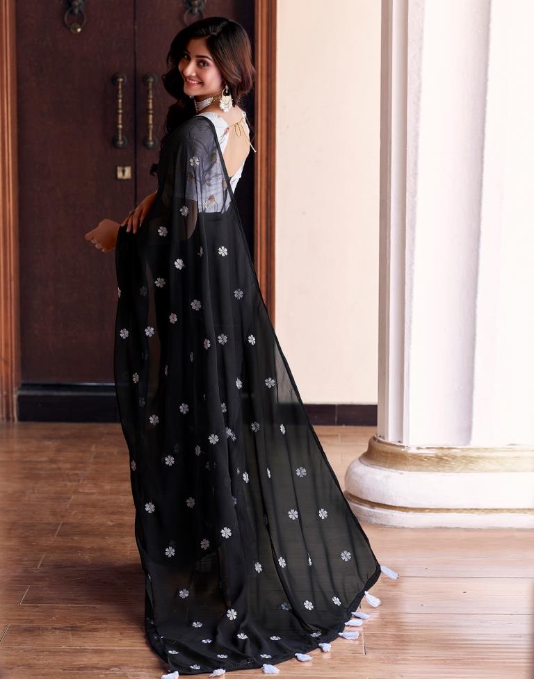 Black Georgette Embroidery Saree