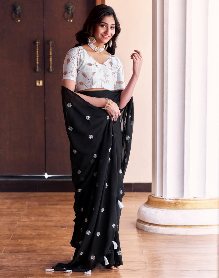 Black Georgette Embroidery Saree