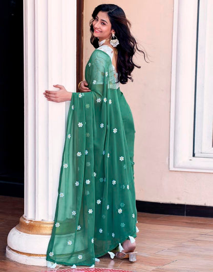 Dusty Green Georgette Embroidery Saree