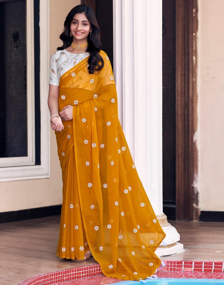 Turmeric Georgette Embroidery Saree