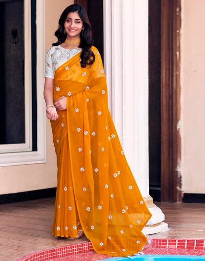 Turmeric Georgette Embroidery Saree