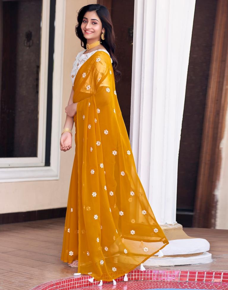 Turmeric Georgette Embroidery Saree