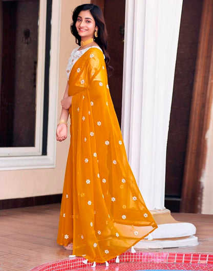 Turmeric Georgette Embroidery Saree