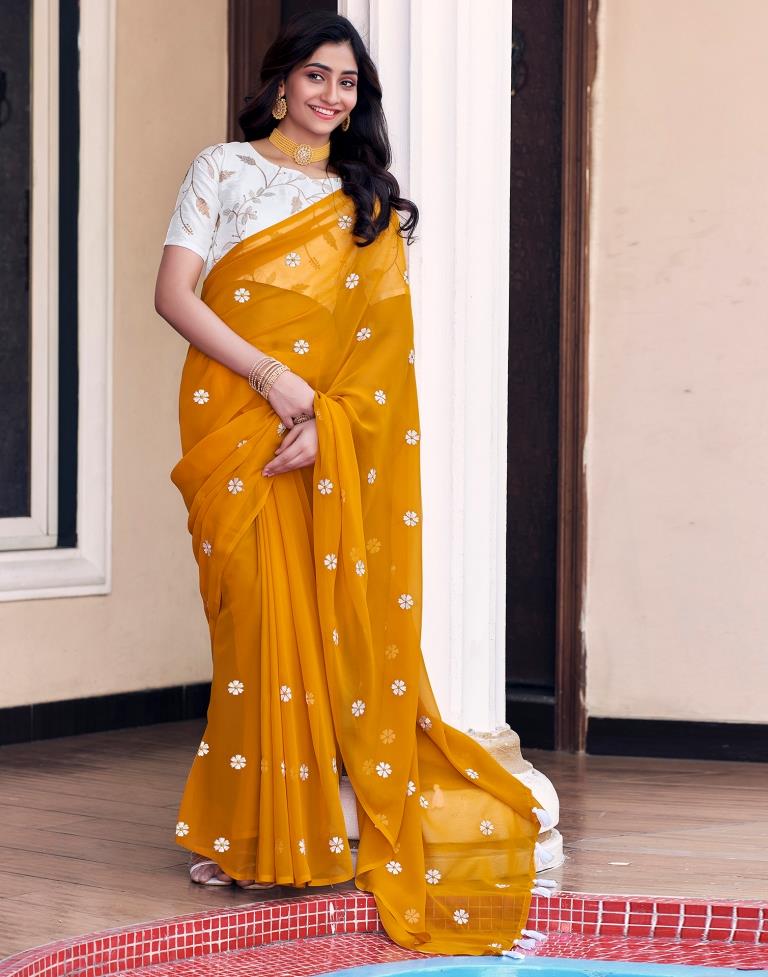 Turmeric Georgette Embroidery Saree