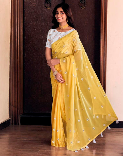 Light Yellow Georgette Embroidery Saree