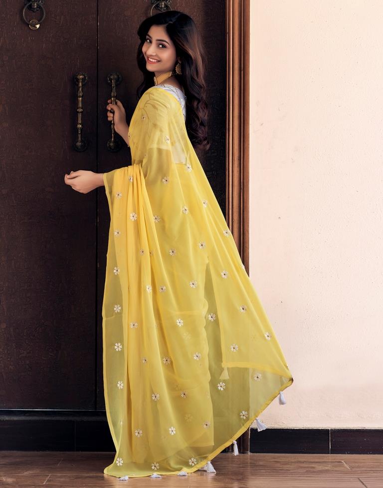 Light Yellow Georgette Embroidery Saree