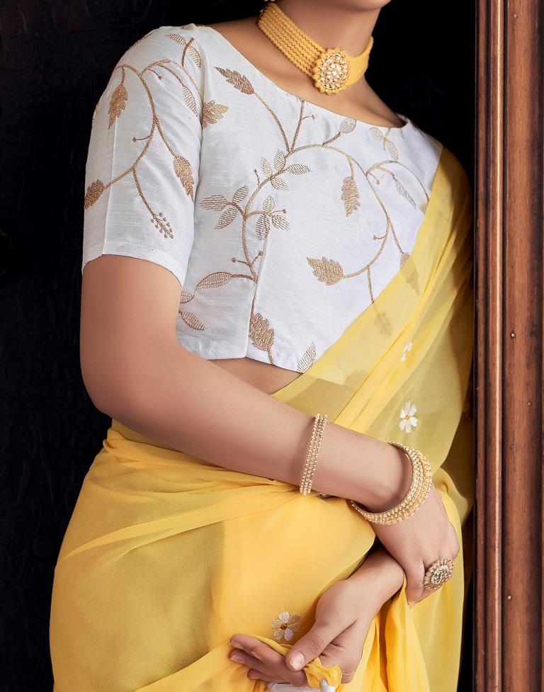 Light Yellow Georgette Embroidery Saree