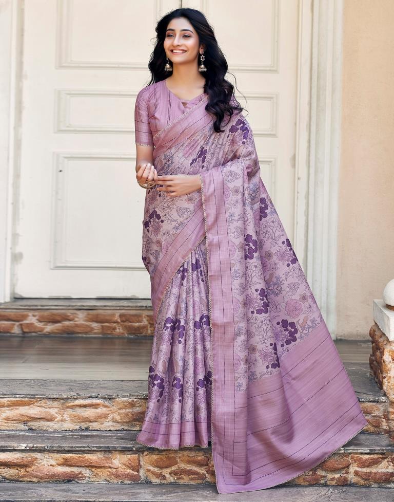 Light Purple Silk Printed Saree