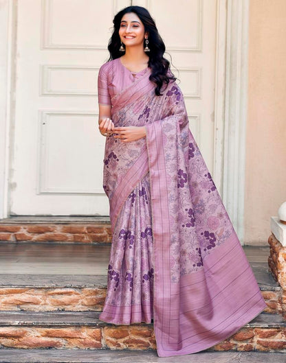 Light Purple Silk Printed Saree