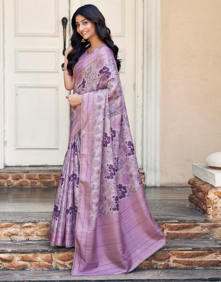 Light Purple Silk Printed Saree