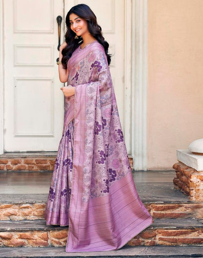 Light Purple Silk Printed Saree