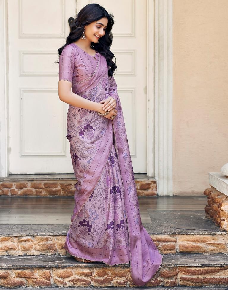 Light Purple Silk Printed Saree