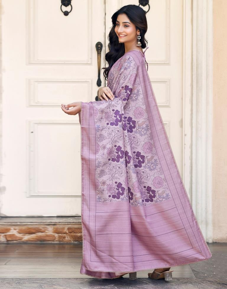 Light Purple Silk Printed Saree