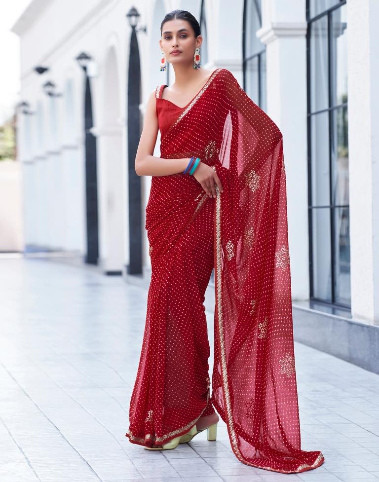 Red Georgette Printed Saree